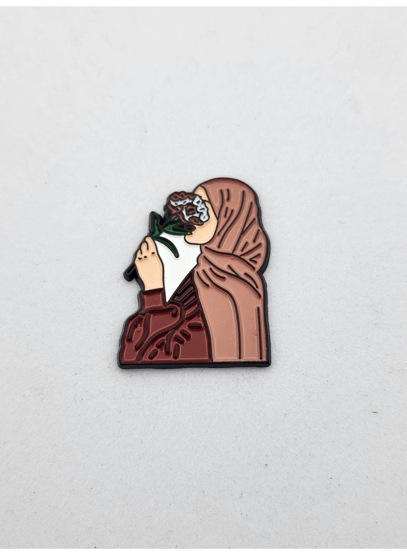 Kipfy Islamic Feminine Enamel Sticker – Hijabi Woman with Flower - Image 1